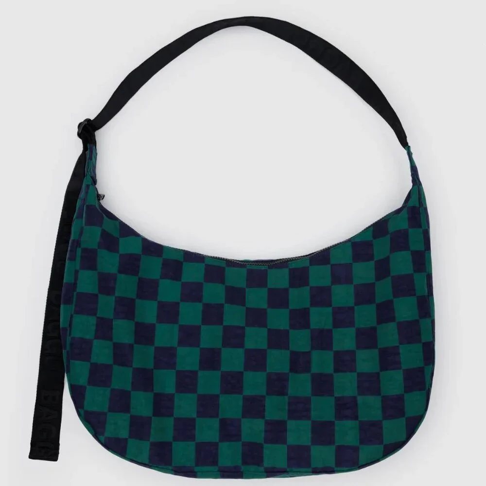 NWT Baggu Large Crescent Bag - Navy Green Check - Picture 1 of 5